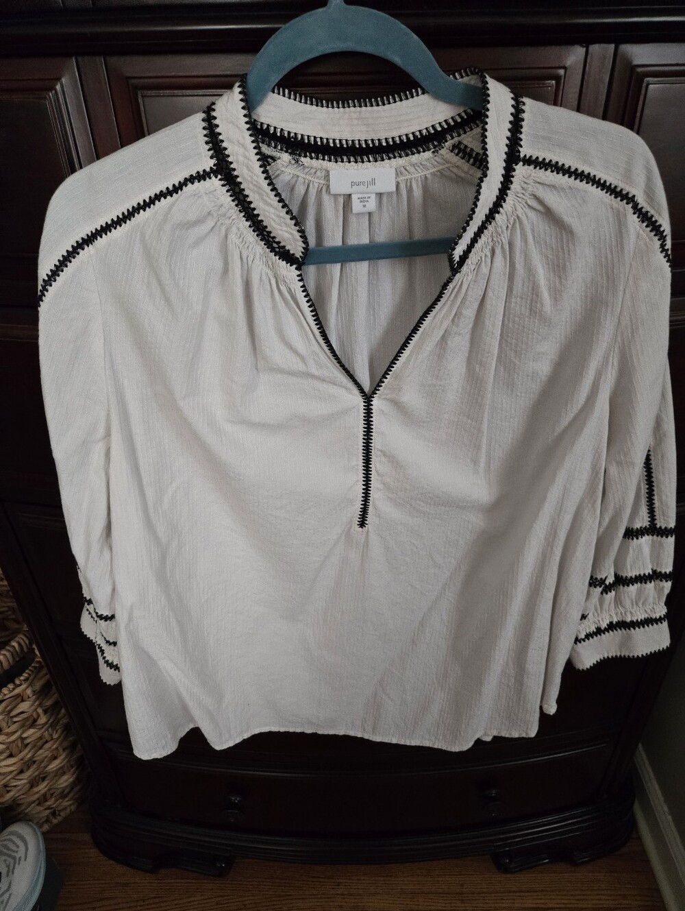 J. Jill White Blouse with Black Trim